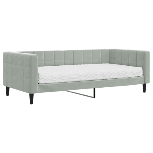 Sofá-cama, Sofá conversível com colchão 90x190 cm veludo cinzento-claro