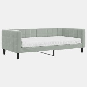 Sofá-cama, Sofá conversível com colchão 90x190 cm veludo cinzento-claro