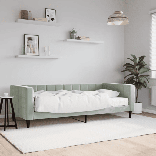 Sofá-cama, Sofá conversível com colchão 90x190 cm veludo cinzento-claro
