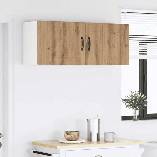 Lote de 2 Armários de cozinha suspendidos - Cozinha modular Colgantes com porta Carvalho Artesanal