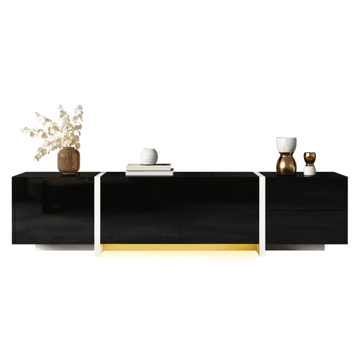 Móvel de TV baixo - com portas, gavetas e luz LED - preto e branco