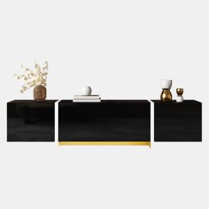 Móvel de TV baixo - com portas, gavetas e luz LED - preto e branco