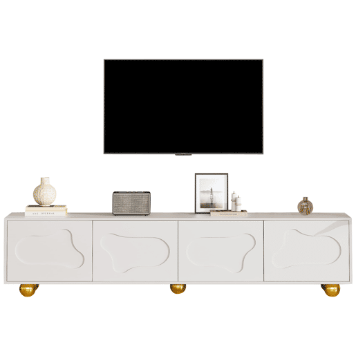 Móvel de TV 180x40x45 cm - Estilo caricatura, com 2 armários, formato de nuvem, 5 pés de apoio, cor branca