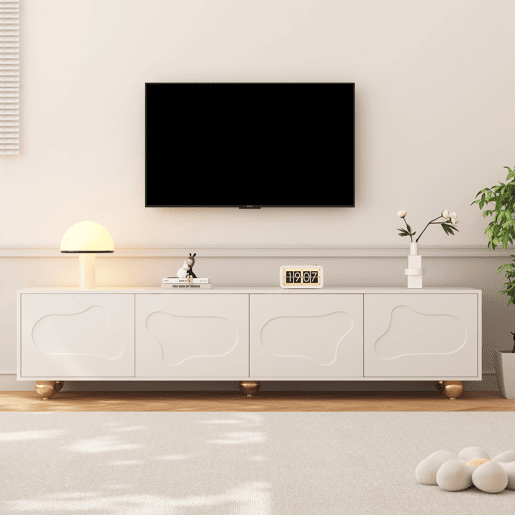 Móvel de TV 180x40x45 cm - Estilo caricatura, com 2 armários, formato de nuvem, 5 pés de apoio, cor branca