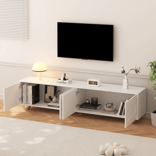 Móvel de TV 180x40x45 cm - Estilo caricatura, com 2 armários, formato de nuvem, 5 pés de apoio, cor branca