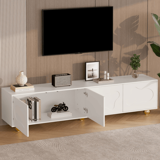 Móvel de TV 180x40x45 cm - Estilo caricatura, com 2 armários, formato de nuvem, 5 pés de apoio, cor branca