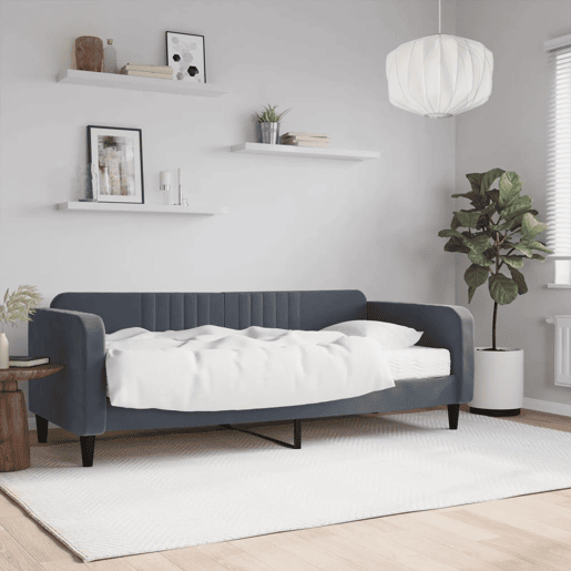 Sofá-cama, Sofá conversível com colchão 90x200 cm veludo cinzento-escuro