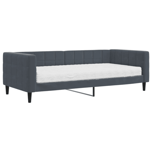 Sofá-cama, Sofá conversível com colchão 90x200 cm veludo cinzento-escuro