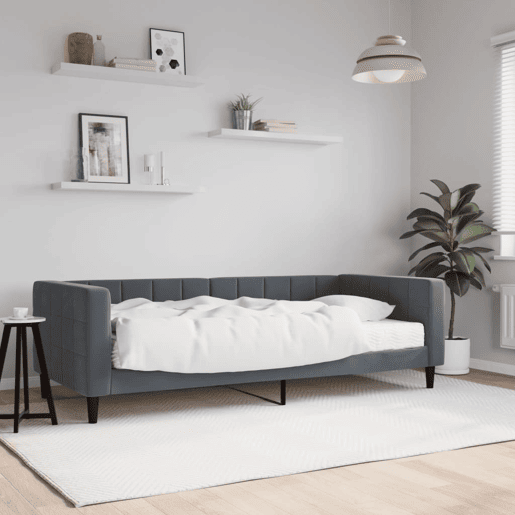 Sofá-cama, Sofá conversível com colchão 90x200 cm veludo cinzento-escuro