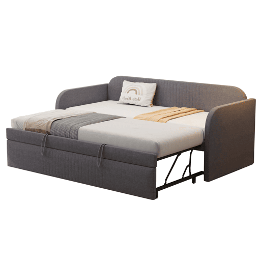 Sofá-cama 90180*190 cm - Com riscas verticais, com estrado, multifuncional, linho, cinzento