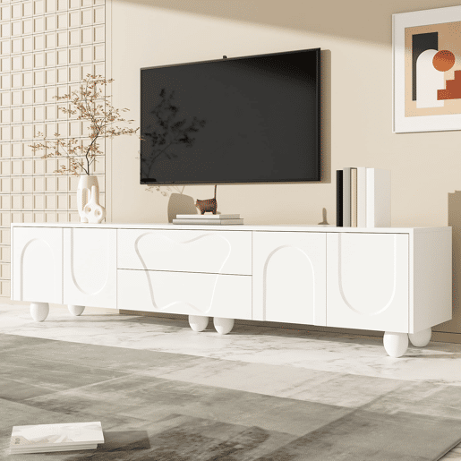 Móvel de TV 180 cm - Minimalista com pés de madeira, design elegante - Branco