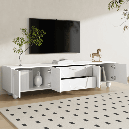 Móvel de TV 180 cm - Minimalista com pés de madeira, design elegante - Branco