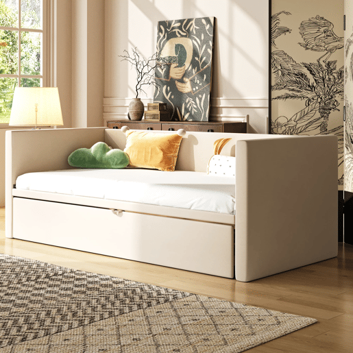 Sofá-cama 90180*200 cm - Com estrados, multifuncional, tecido de veludo bege