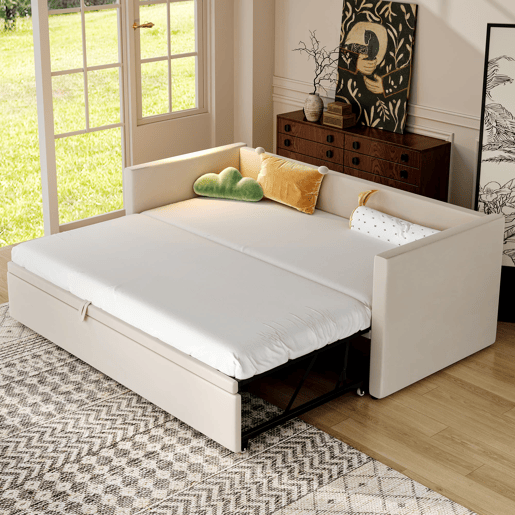 Sofá-cama 90180*200 cm - Com estrados, multifuncional, tecido de veludo bege