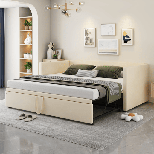 Sofá-cama 90180*200 cm - Com estrados, multifuncional, tecido de veludo bege