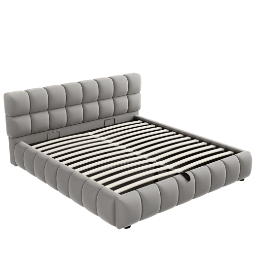 Cama estofada 140x200 cm - Cabeceira e laterais volumosas, função de armazenamento hidráulico, cinza Cama estofada 140x200 cm - Cabeceira e laterais volumosas, função de armazenamento hidráulico, cinza
