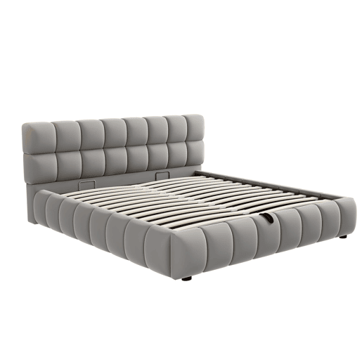 Cama estofada 140x200 cm - Cabeceira e laterais volumosas, função de armazenamento hidráulico, cinza Cama estofada 140x200 cm - Cabeceira e laterais volumosas, função de armazenamento hidráulico, cinza