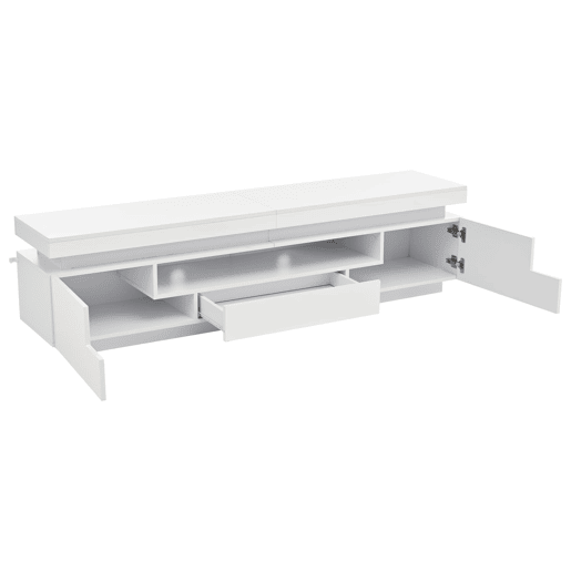 Móvel de TV 175x38x45 cm - 2 armários em L, 1 gaveta, com LED, adequado para TV de 75 - Branco
