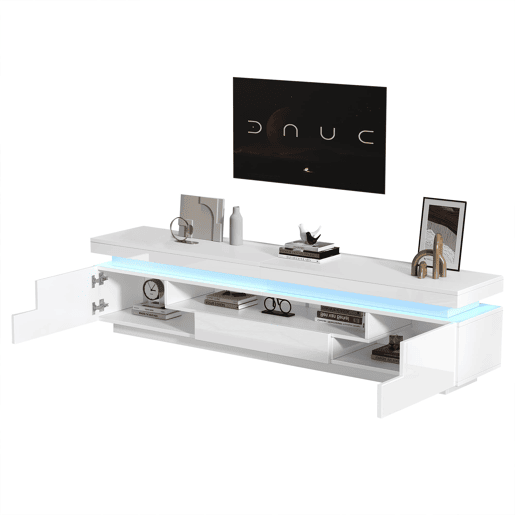 Móvel de TV 175x38x45 cm - 2 armários em L, 1 gaveta, com LED, adequado para TV de 75 - Branco