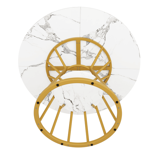 Conjunto de sala de jantar de 5 peças 100x100x76 cm - mesa redonda de mármore + 4 cadeiras de veludo - dourado