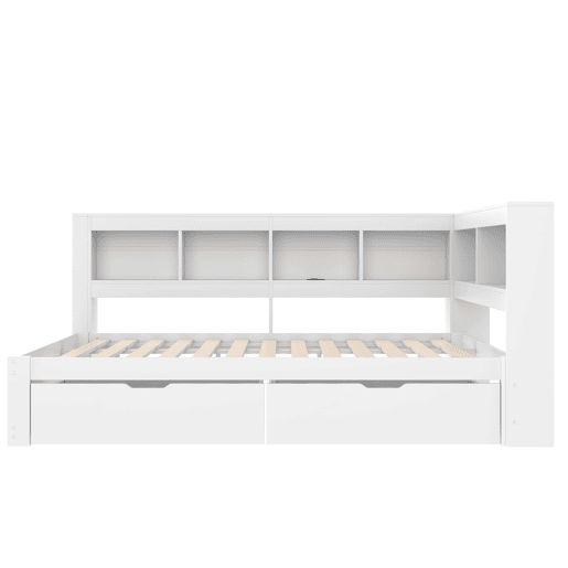 Sofá-cama 140x200 cm - Com 2 gavetas, tomada e 2 portas USB, com estrado - Branco