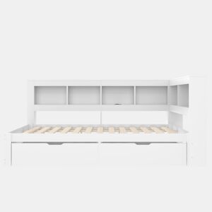 Sofá-cama 140x200 cm - Com 2 gavetas, tomada e 2 portas USB, com estrado - Branco