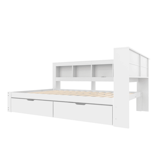Sofá-cama 140x200 cm - Com 2 gavetas, tomada e 2 portas USB, com estrado - Branco