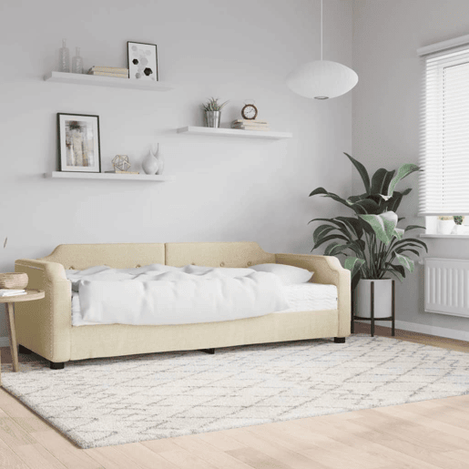 Sofá-cama, Sofá conversível com colchão 100x200 cm tecido cor creme Sofá-cama, Sofá conversível com colchão 100x200 cm tecido cor creme