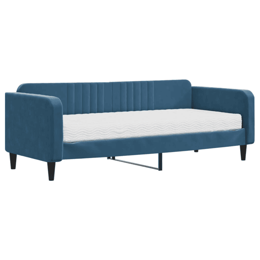 Sofá-cama, Sofá conversível com colchão 90x200 cm veludo azul