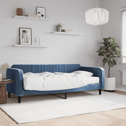 Sofá-cama, Sofá conversível com colchão 90x200 cm veludo azul