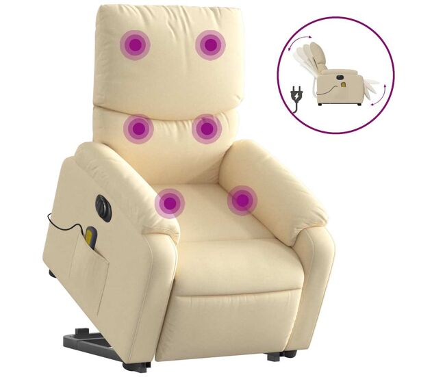 Sillón de masaje eléctrico reclinable - sillón relax elevable tela crema