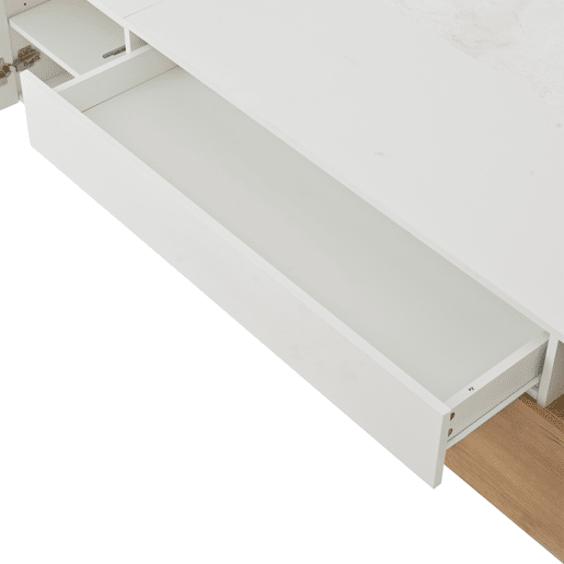 Móvel de TV 180x38x50 cm - Lowboard com 1 porta e 1 gaveta - 7 compartimentos - Branco + Natural