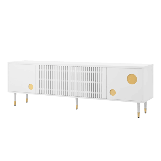 Móvel de TV 170 cm - Estrutura em grade, puxadores ocultos, decoração dourada - Branco