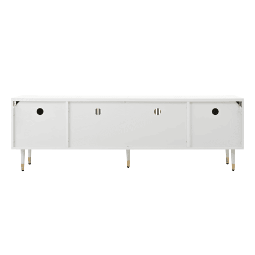 Móvel de TV 170 cm - Estrutura em grade, puxadores ocultos, decoração dourada - Branco