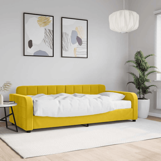 Sofá-cama, Sofá conversível com colchão 90x200 cm veludo amarelo