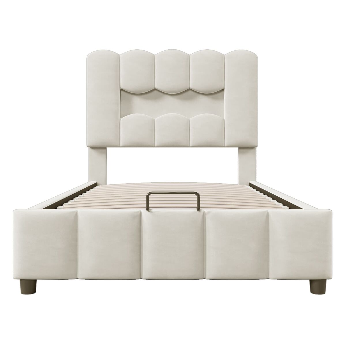Cama tapizada 90x200 cm - sin colchón, iluminación led, cabecero ajustable, beige