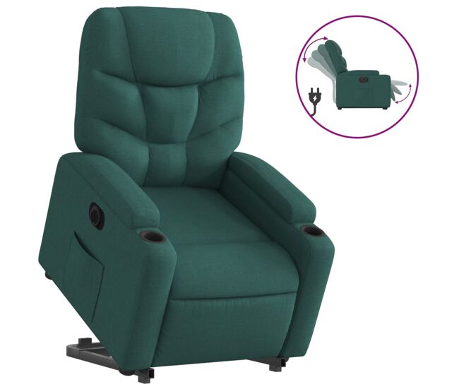Sillón eléctrico reclinable elevable - sillón relax de tela verde oscuro
