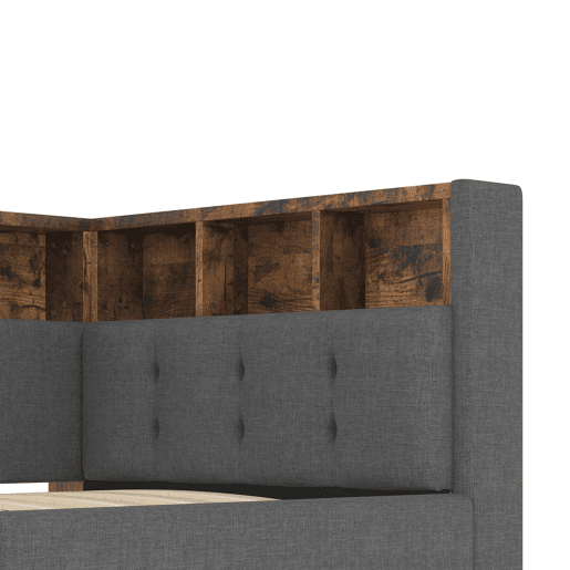 Cama de dia 90x200 cm - Com portas USB e Tipo-C, armazenamento hidráulico, iluminação LED, cinza