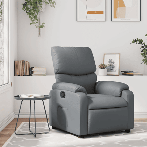 Poltrona reclinável - Poltrona relax couro artificial cinzento