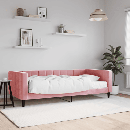Sofá-cama, Sofá conversível com colchão 90x200 cm veludo rosa