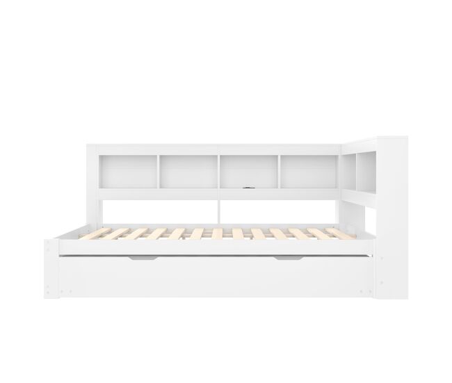 Sofá cama + 140x200 cm - cama extensible con enchufe y 2 puertos usb - blanc
