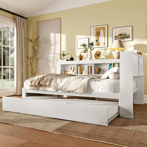 Sofá-cama + 140x200 cm - Cama extensĂvel com tomada e 2 portas USB - Branco Sofá-cama + 140x200 cm - Cama extensĂvel com tomada e 2 portas USB - Branco