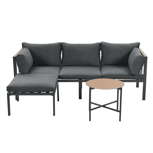 Conjunto de móveis de jardim 4 peças - Sofá + Mesa de centro + Pufe - Aço galvanizado - Cinza