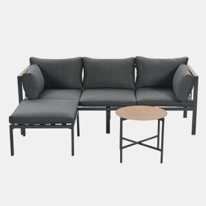 Conjunto de móveis de jardim 4 peças - Sofá + Mesa de centro + Pufe - Aço galvanizado - Cinza