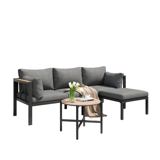 Conjunto de móveis de jardim 4 peças - Sofá + Mesa de centro + Pufe - Aço galvanizado - Cinza