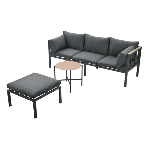 Conjunto de móveis de jardim 4 peças - Sofá + Mesa de centro + Pufe - Aço galvanizado - Cinza