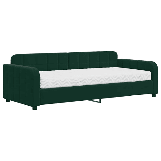 Sofá-cama, Sofá conversível com colchão 90x200 cm veludo verde-escuro