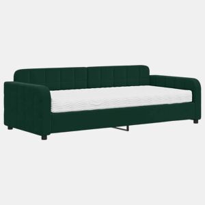 Sofá-cama, Sofá conversível com colchão 90x200 cm veludo verde-escuro
