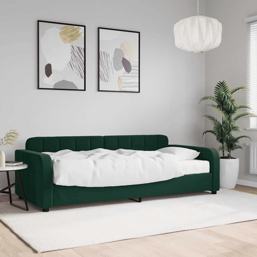 Sofá-cama, Sofá conversível com colchão 90x200 cm veludo verde-escuro