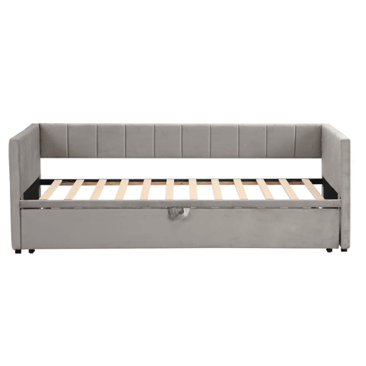 Sofá-cama 90180x200 cm - Com base de ripas, multifuncional, tecido de veludo cinzento